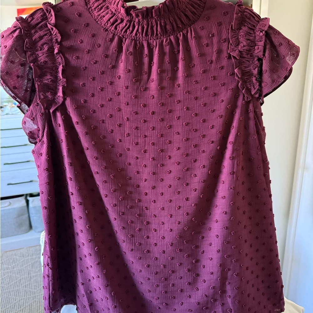 CeCe Women's Textured Ruffle Blouse in Deep Purple